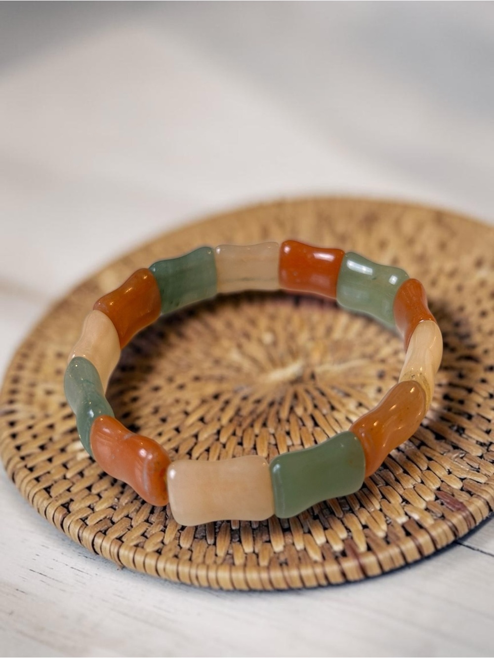 Aventurine stone bracelet, bamboo-shaped, Chunky Boho Artisan Southwest